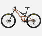 Mountain bike with bronze frame and black components on a white background